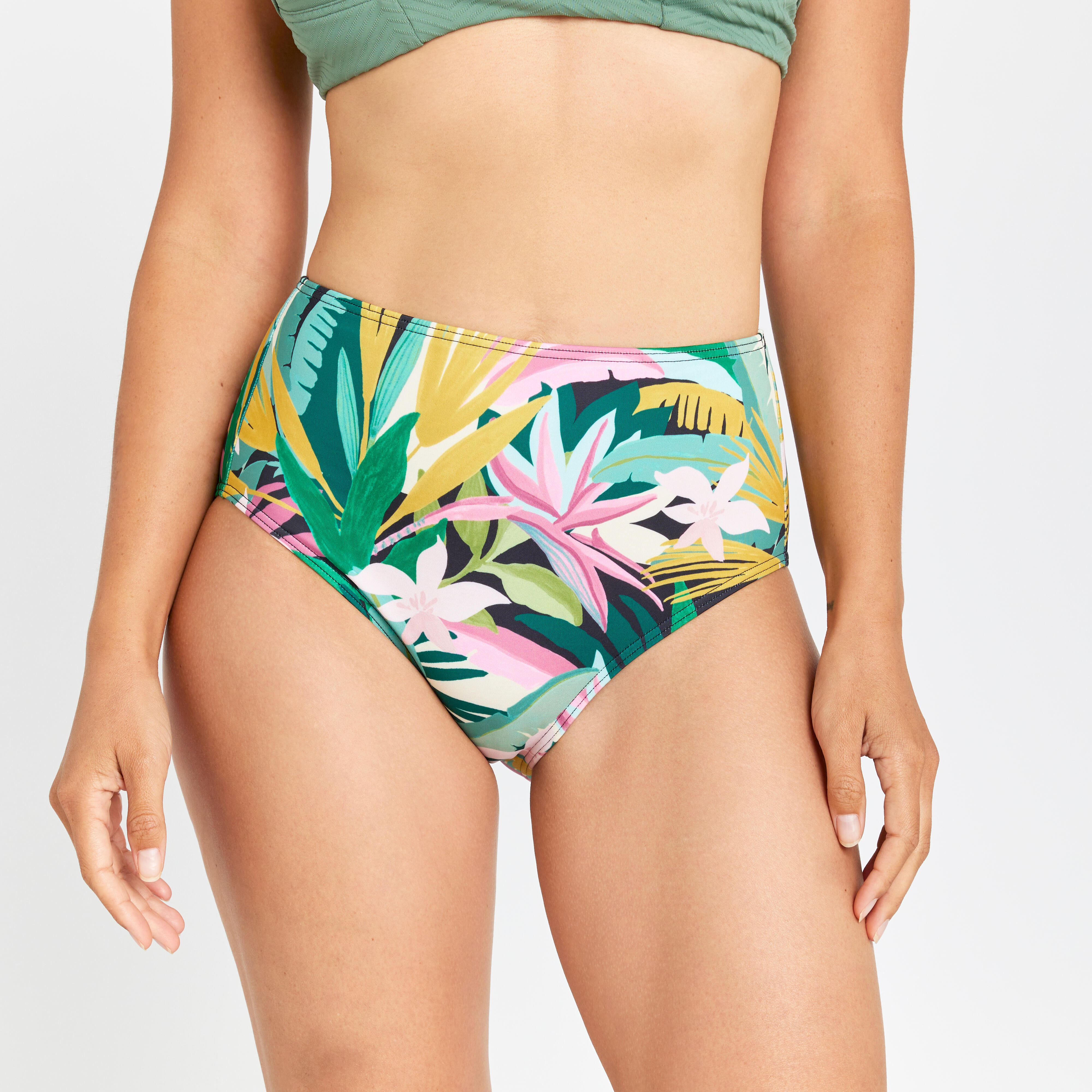 OLAIAN Bikini-Hose Damen hoher Taillenbund - Romi Tropical grün 36