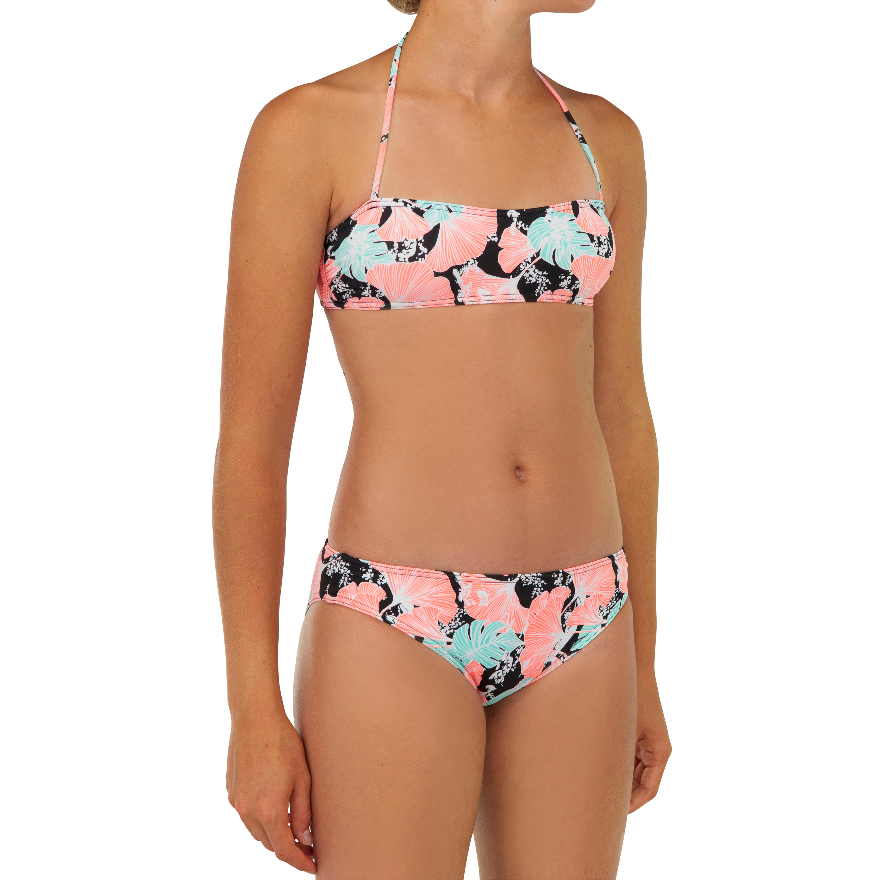 OLAIAN Bikini -Set Mädchen 100 Liloo schwarz/korall Gr. 128  - 8 Jahre